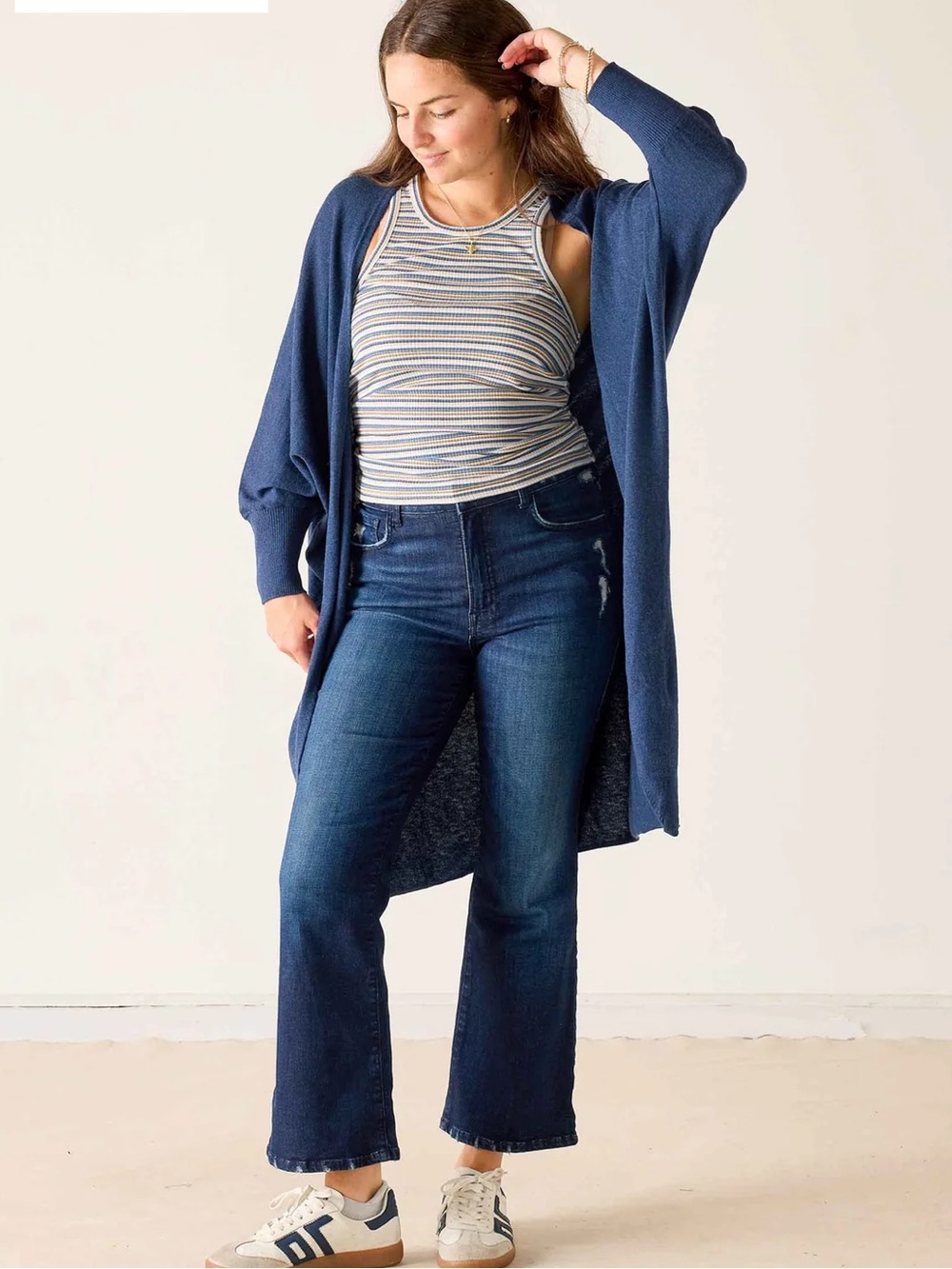 Mersea Chelsea Kimono Cashmere Blend Cardigan Chambray Navy Blue Size P 4-6